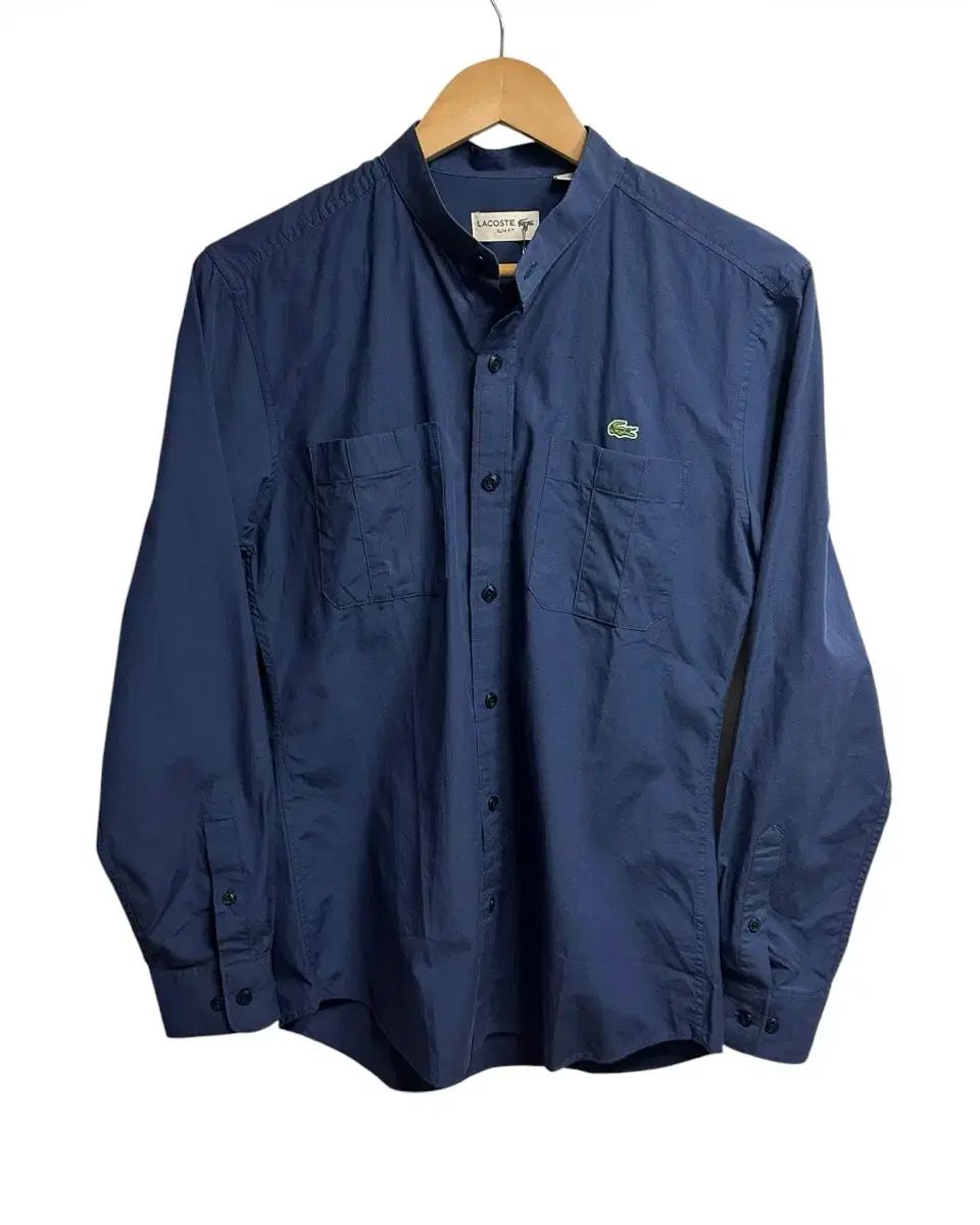 (新品) LACOSTE ラコステ スタンドカラー ツーポケット ネイビー コットン シャツ 38/S/95
