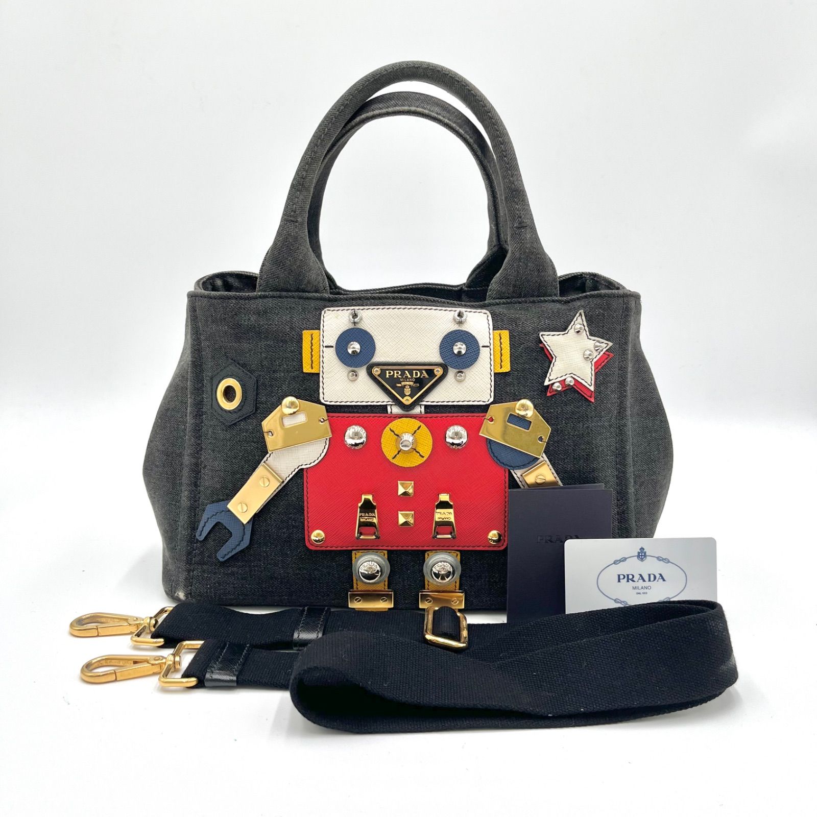 PRADA カナパ　ロボット　ダークデニム ハンドバッグ PRADA プラダ カナパ ロボット デニム 2way トートバッグ ショルダー
