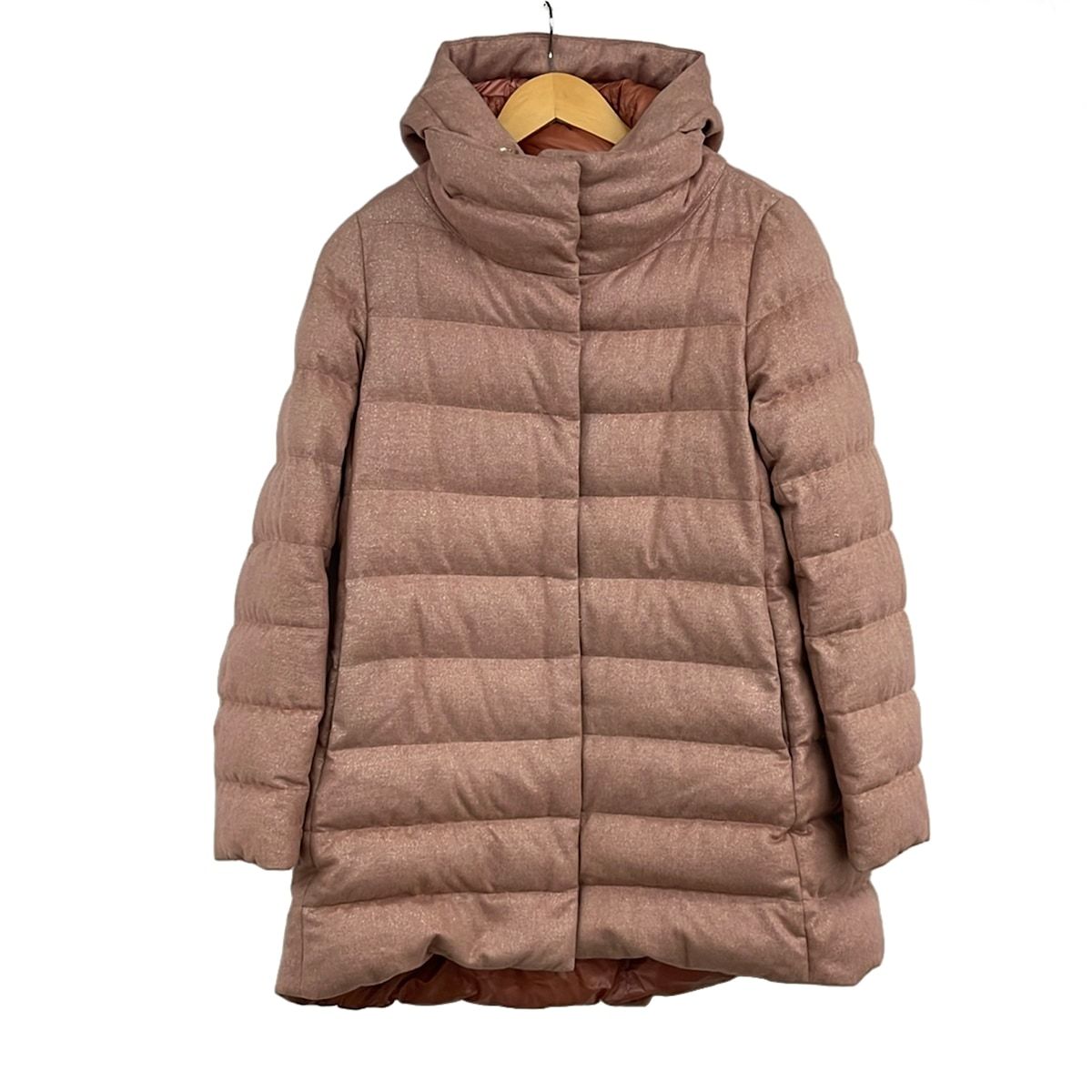 HERNO(ヘルノ) ダウンコート サイズ42 M レディース美品 - PI026DR ピンク フーテッド×ラメ カシミヤ、ダウン、フェザー