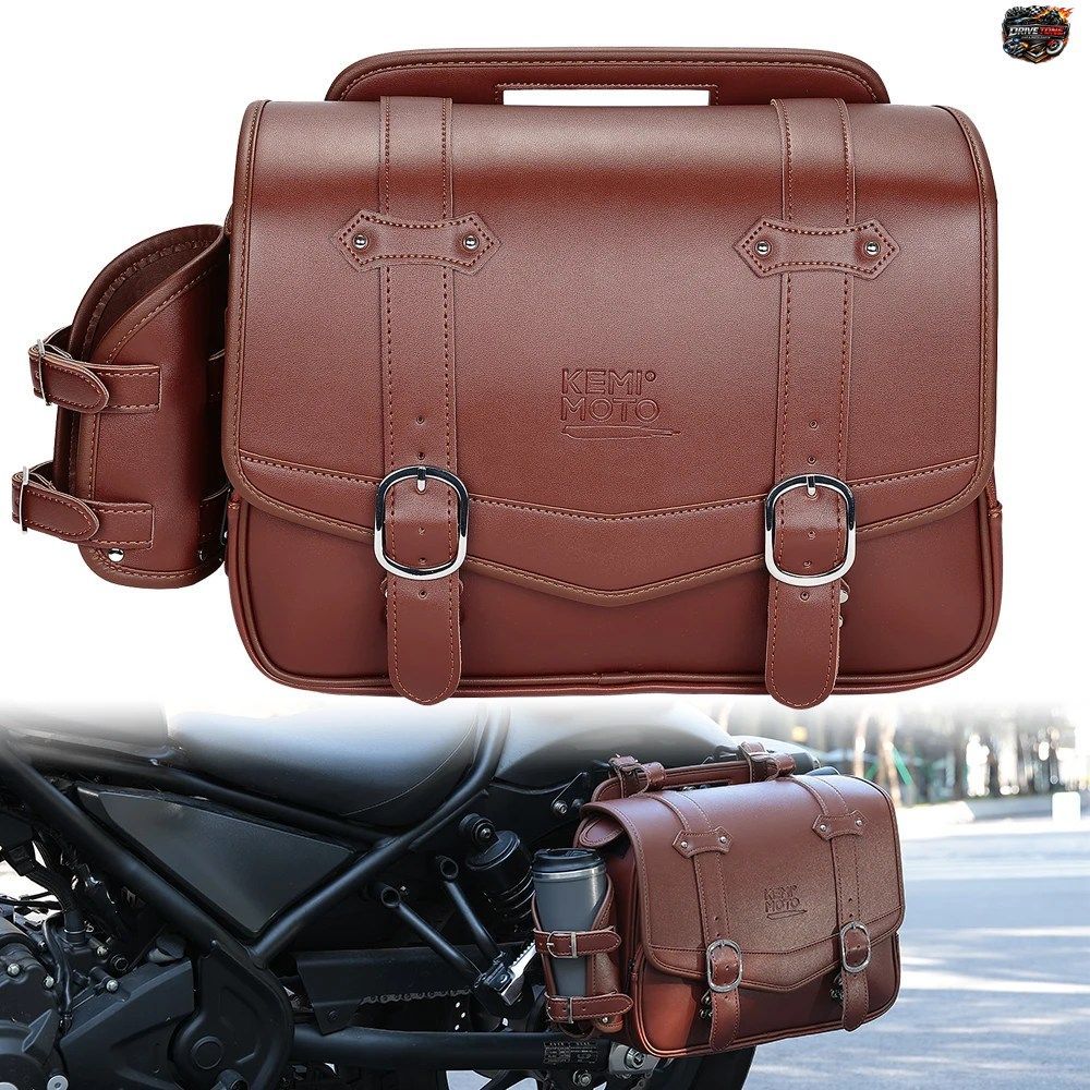 15L オートバイ用サイドサドルバッグ PUレザー カップホルダー付き ホンダ レベル CMX 250 300 500 1100 用汎用ライディングストレージバッ