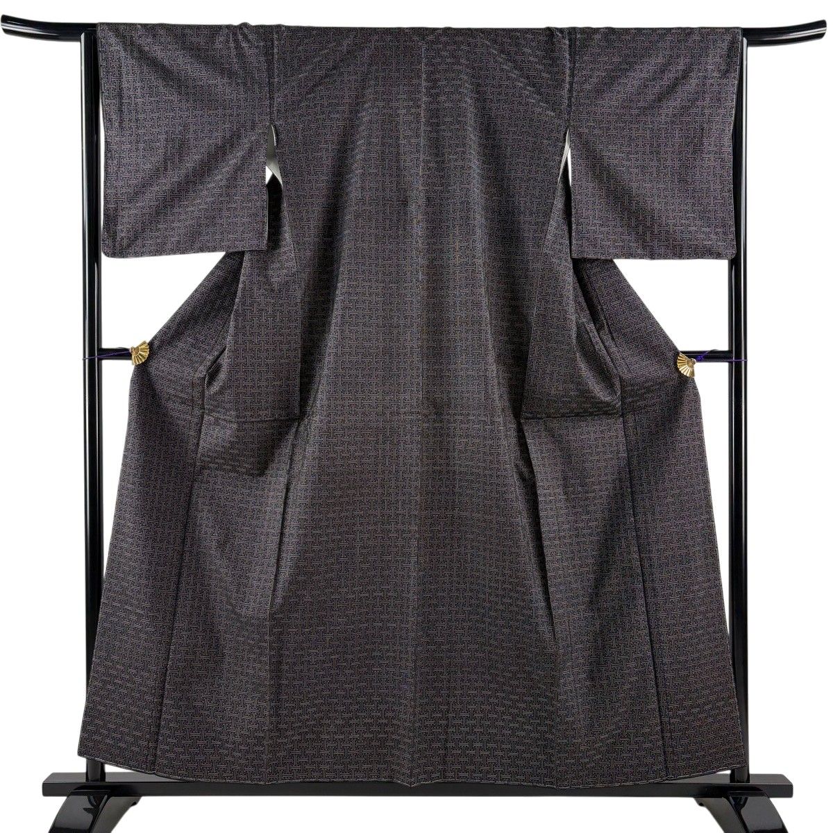 【美品】 大島紬 身丈157.5cm 裄丈65.5cm M 袷 証紙 幾何学模様 焦茶色 正絹 逸品 【中古】 27,170円
