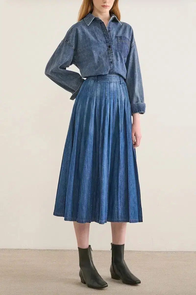23年 The HANDSOME the CASHMERE デニム プリーツ スカート ロング丈