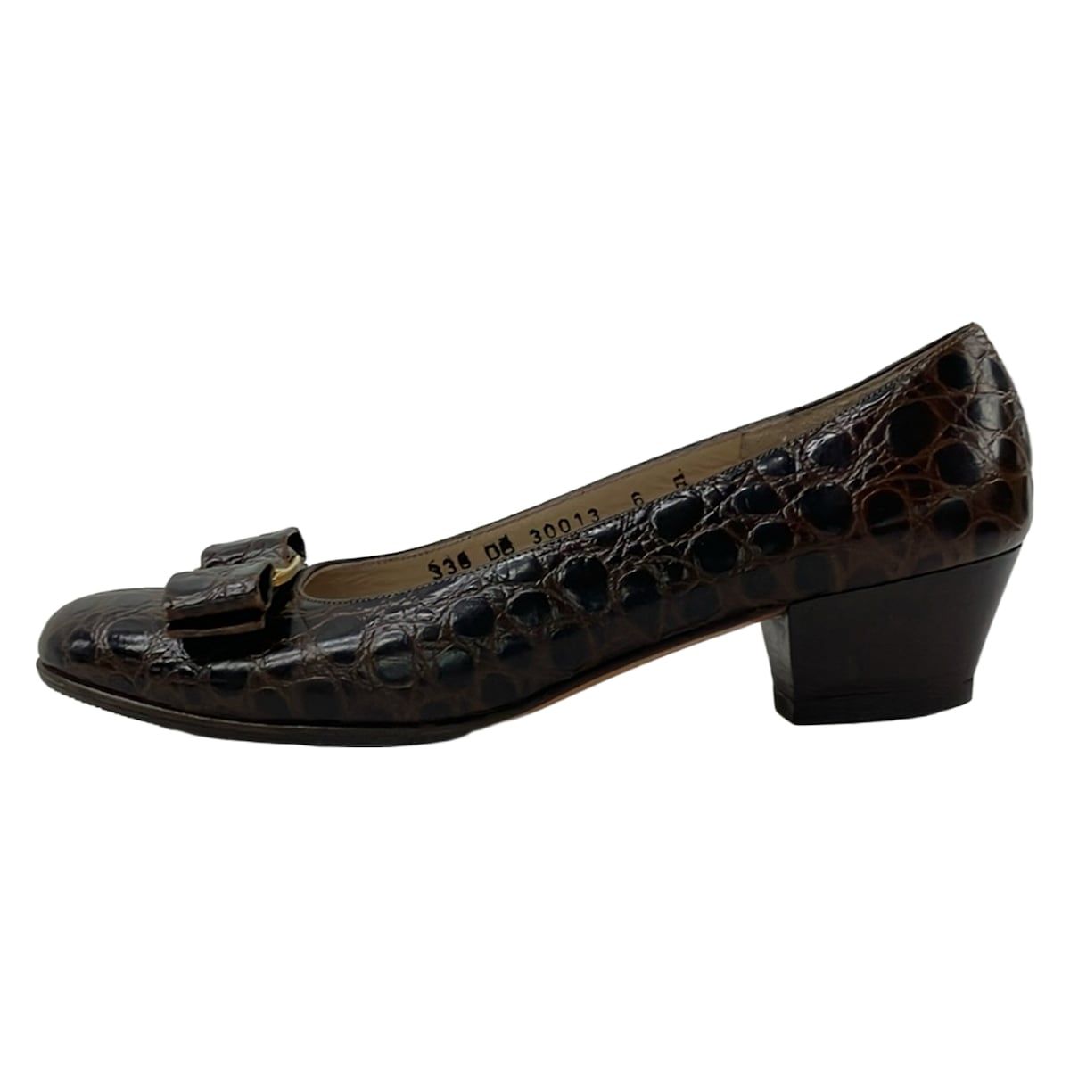 FERRAGAMO/SalvatoreFerragamo(サルバトーレフェラガモ) パンプス 6 B レディース ヴァラ ダークブラウン クロコ型押し加工 レザー