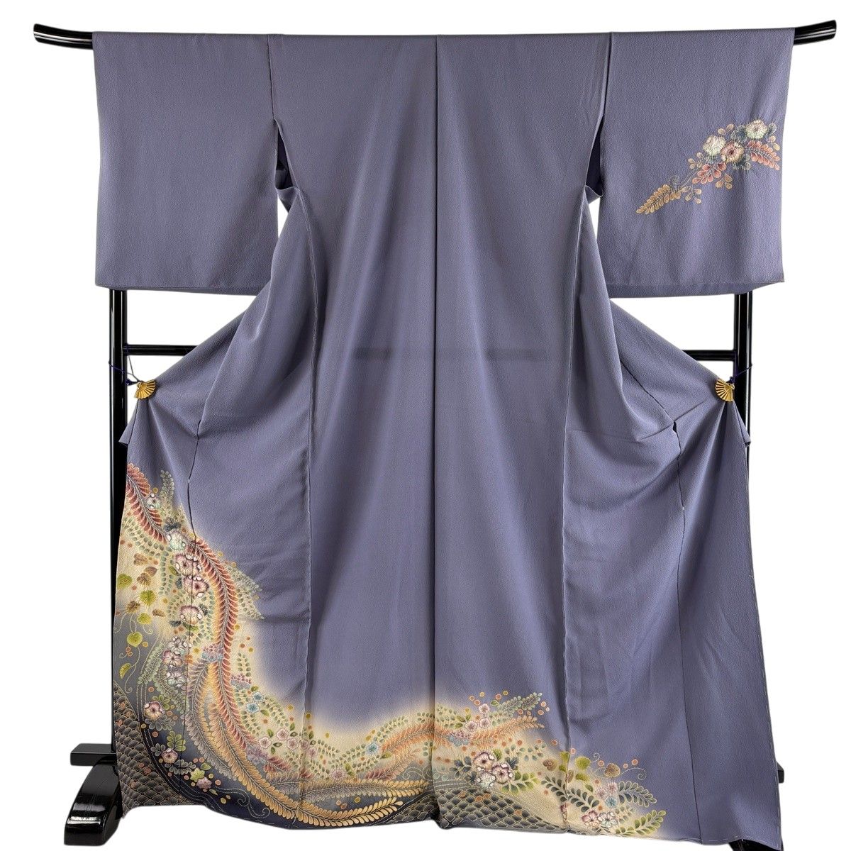 訪問着 身丈175.5cm 裄丈72cm 未仕立て 仮絵羽 辻が花 ぼかし 灰紫 正絹 名品 【中古】