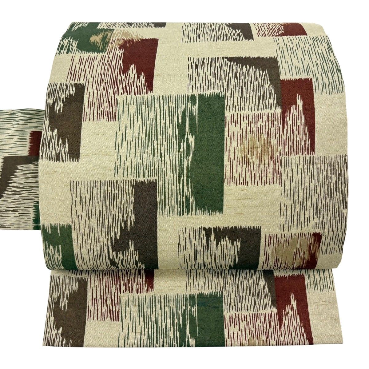 【美品】 名古屋帯 逸品 牛首紬地 幾何学模様 ベージュ 正絹 【中古】