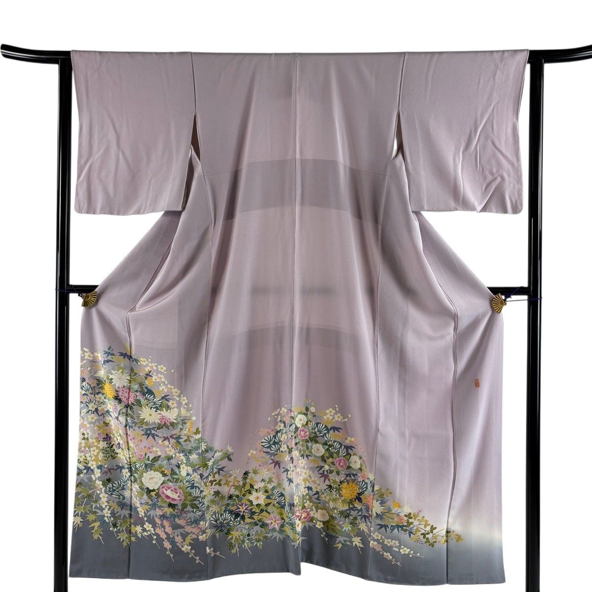 色留袖 身丈150cm 裄丈61.5cm S 袷 森田耕三 落款 松竹梅 菊 染め分け 薄紫 正絹 名品 一つ紋 【中古】