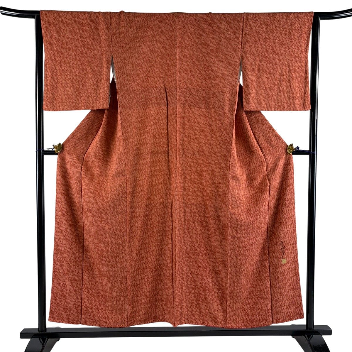 【美品】 小紋 身丈153cm 裄丈63.5cm S 袷 斉藤三才 落款 小花 赤茶 正絹 秀品 【中古】