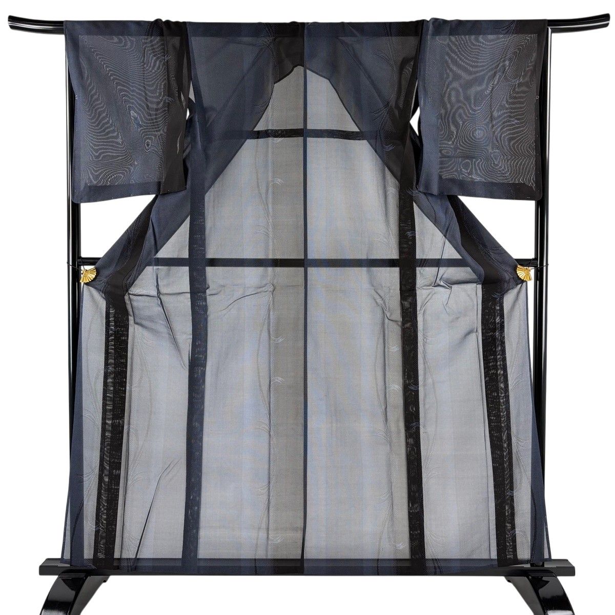【美品】 紬 身丈161.5cm 裄丈67cm M 薄物 唐草 紺色 正絹 秀品 【中古】