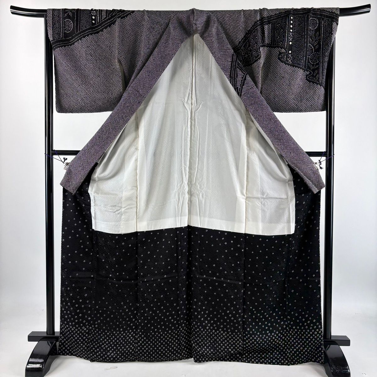 訪問着 身丈168.5cm 裄丈68cm L 袷 菊 流水 絞り 黒灰 正絹 秀品