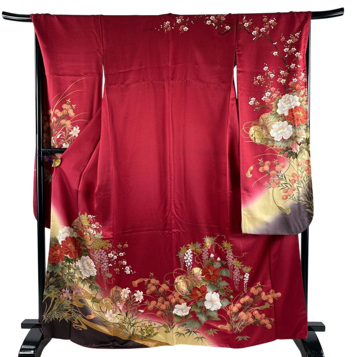 振袖 袷 L 裄丈68.5cm 牡丹 金彩 桜 ぼかし 正絹 身丈164cm 身丈166cm 