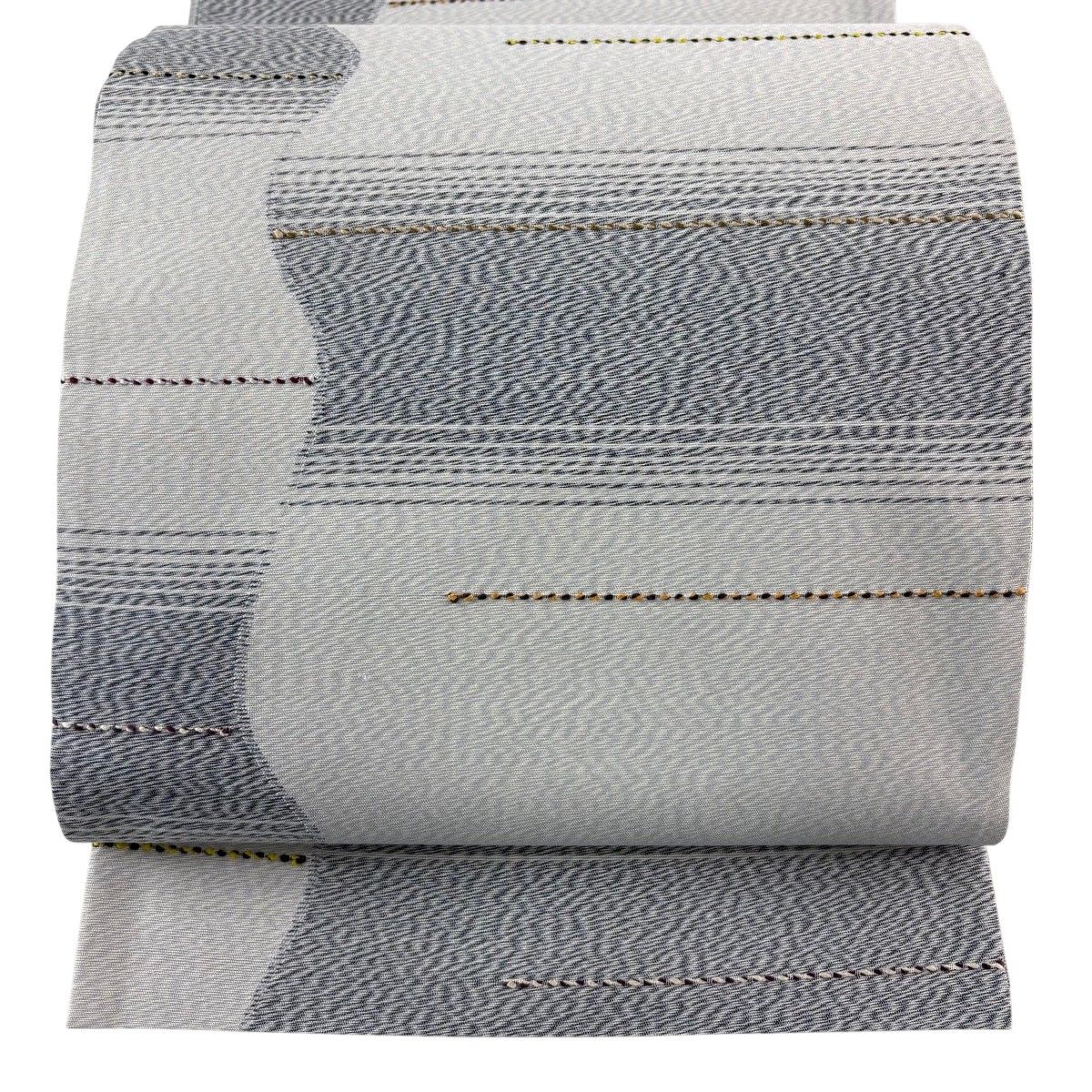 【美品】 袋帯 秀品 縞 灰色 六通 正絹 【中古】