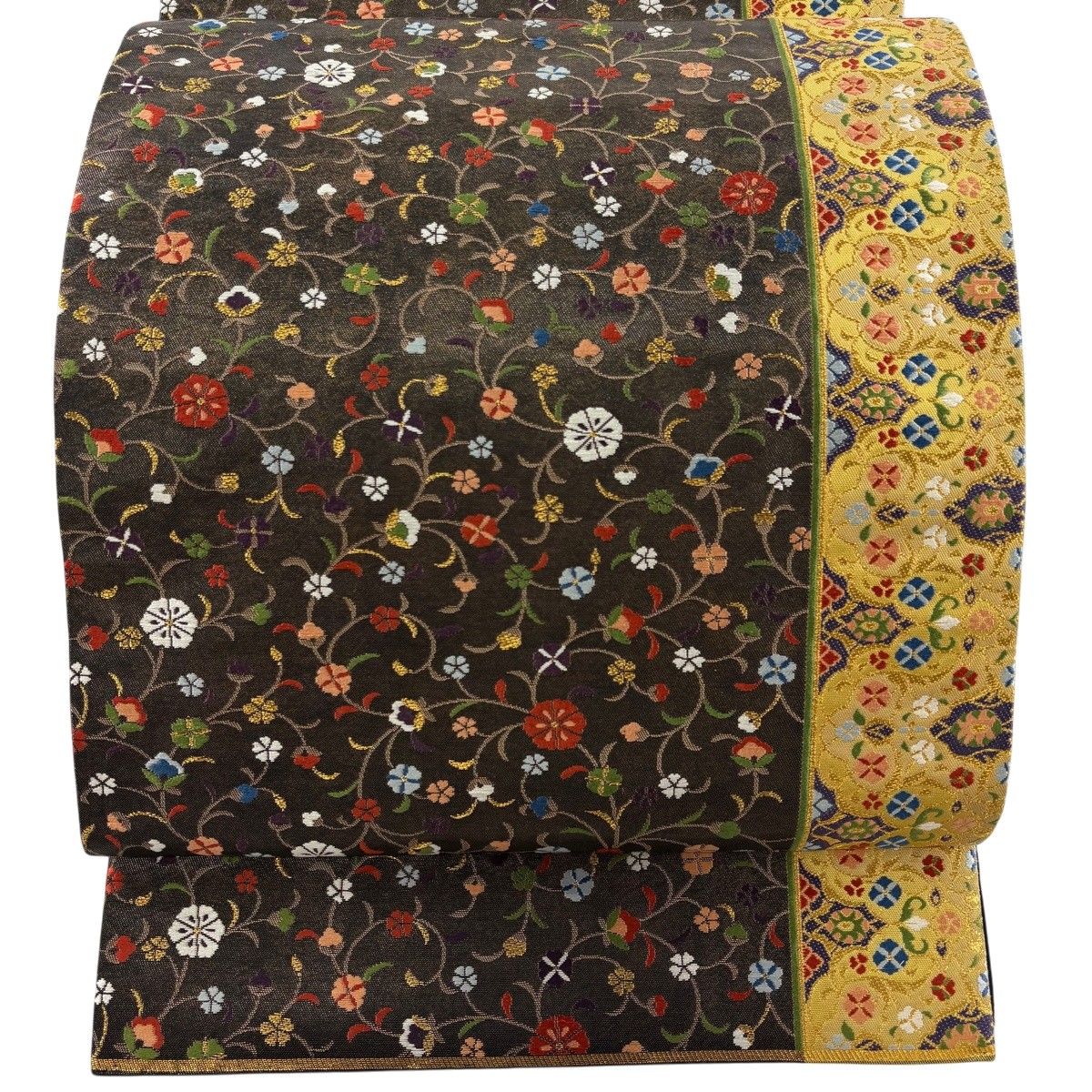 【美品】 袋帯 秀品 草花 金糸 箔 墨色 六通 正絹 【中古】