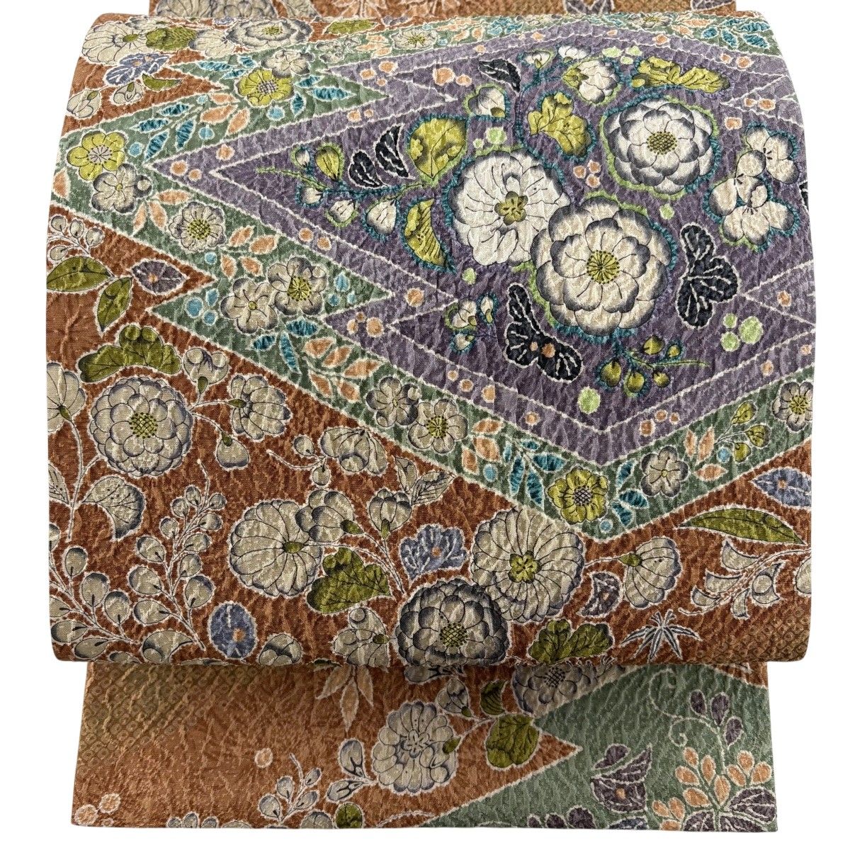 【美品】 袋帯 秀品 草花 桐 茶色 全通 正絹 【中古】