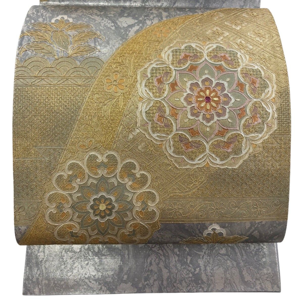 【美品】 袋帯 秀品 華文 草花 螺鈿 金糸 銀色 お太鼓柄 正絹 【中古】