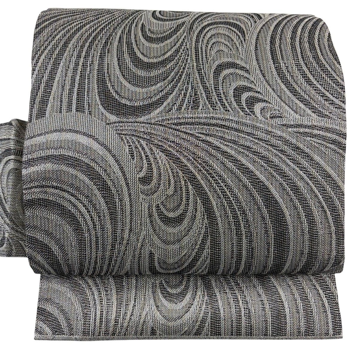 【美品】 名古屋帯 秀品 幾何学 銀糸 黒灰 正絹 【中古】
