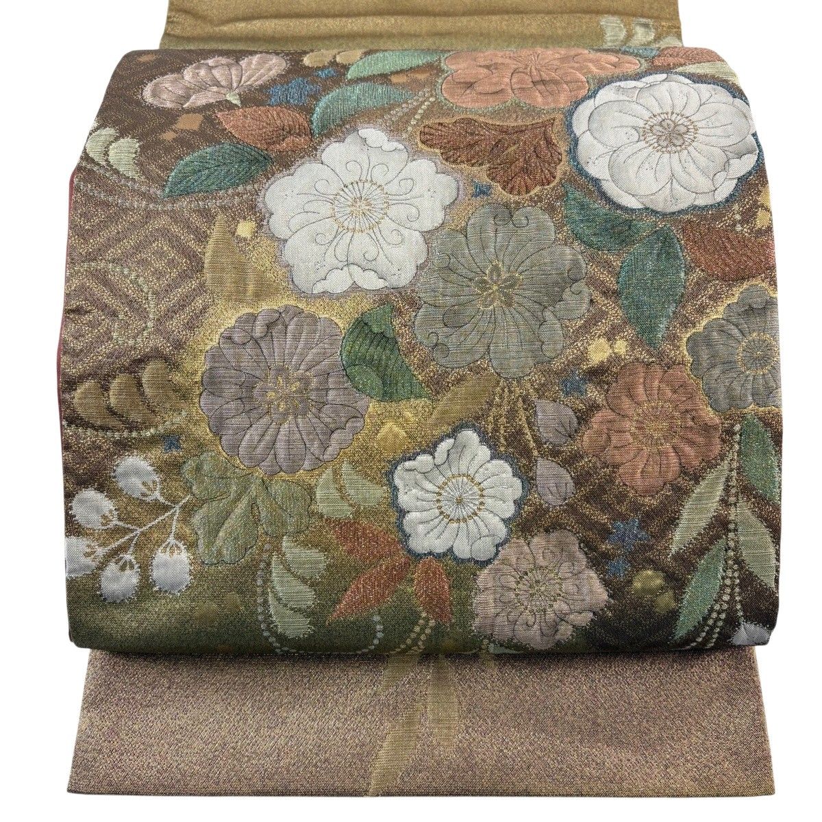 【美品】 袋帯 秀品 辻が花柄 金糸 箔 金茶 お太鼓柄 正絹 【中古】