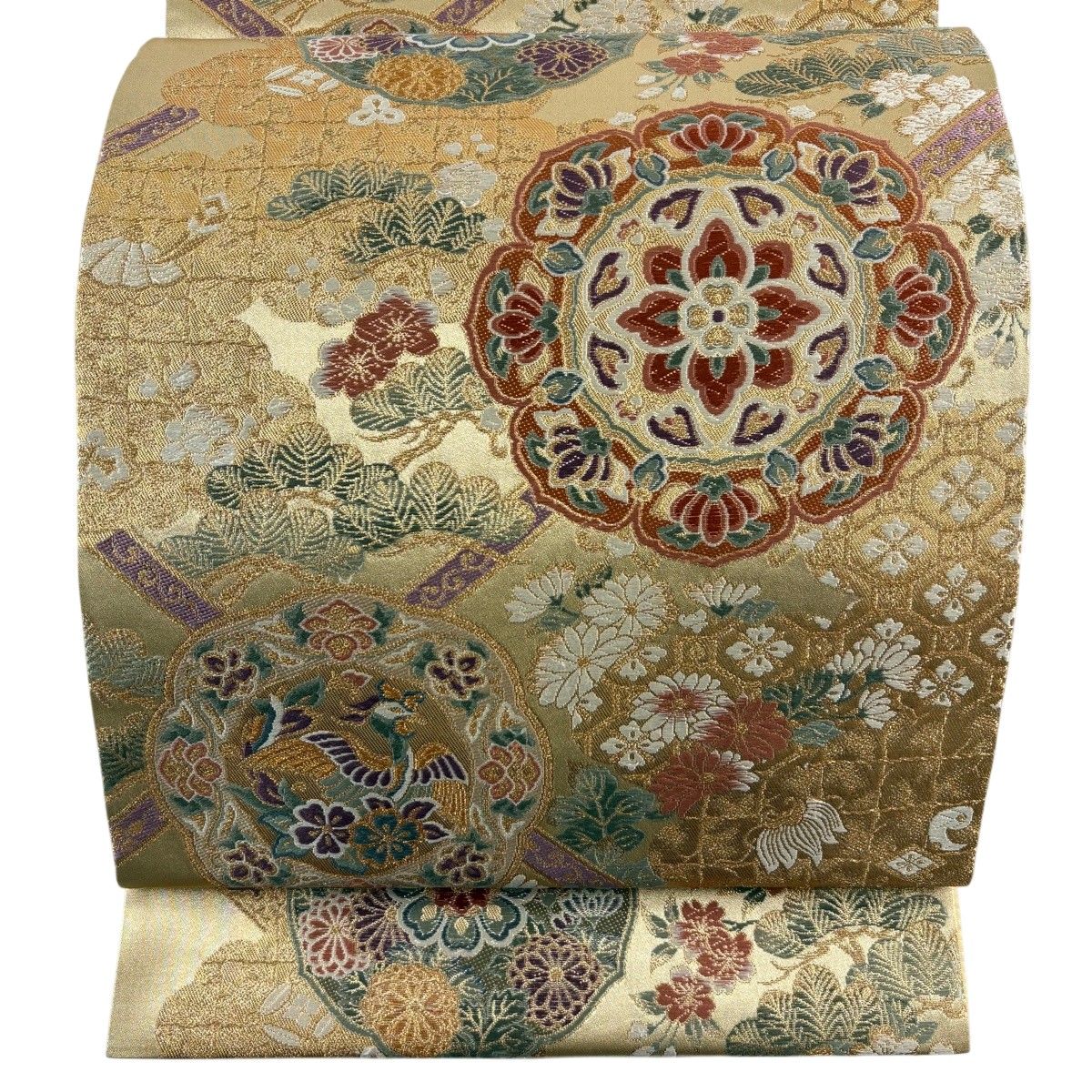 【美品】 袋帯 秀品 鏡裏華紋 金糸 箔 金色 六通 正絹 【中古】