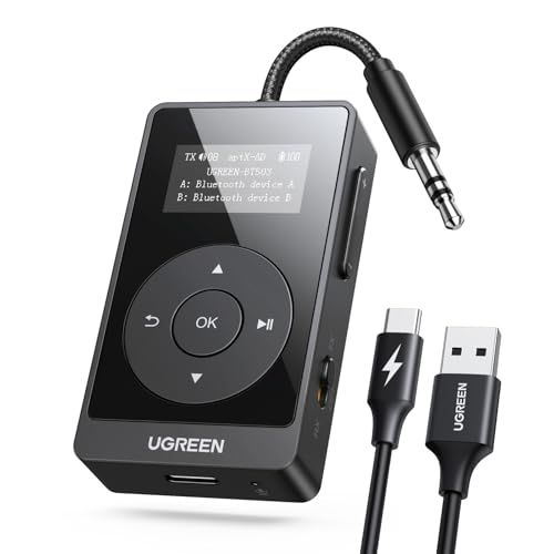 R◆UGREEN Bluetooth 5.3トランスミッター＆レシーバー、機内Airpods 2台用、送信機・受信機 2-IN-1 AptX Adaptive/HD対応 3.5mm Auxオーディオ Bluetoothアダプター 機内、カース e2b19c41