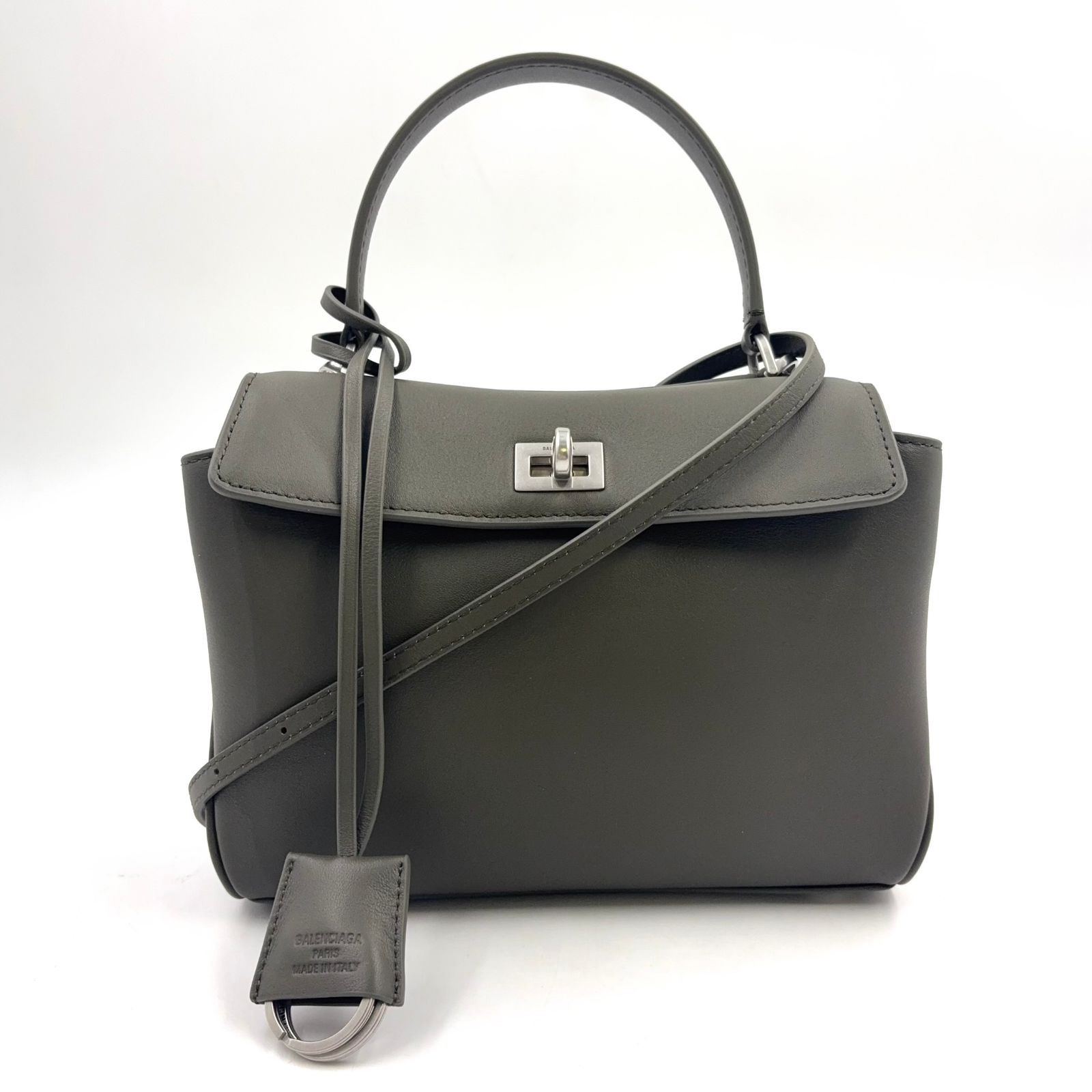 【新着】BALENCIAGA ロデオ 2WAY ショルダーバッグ レザー カーキグリーン ハンドバッグ シルバー