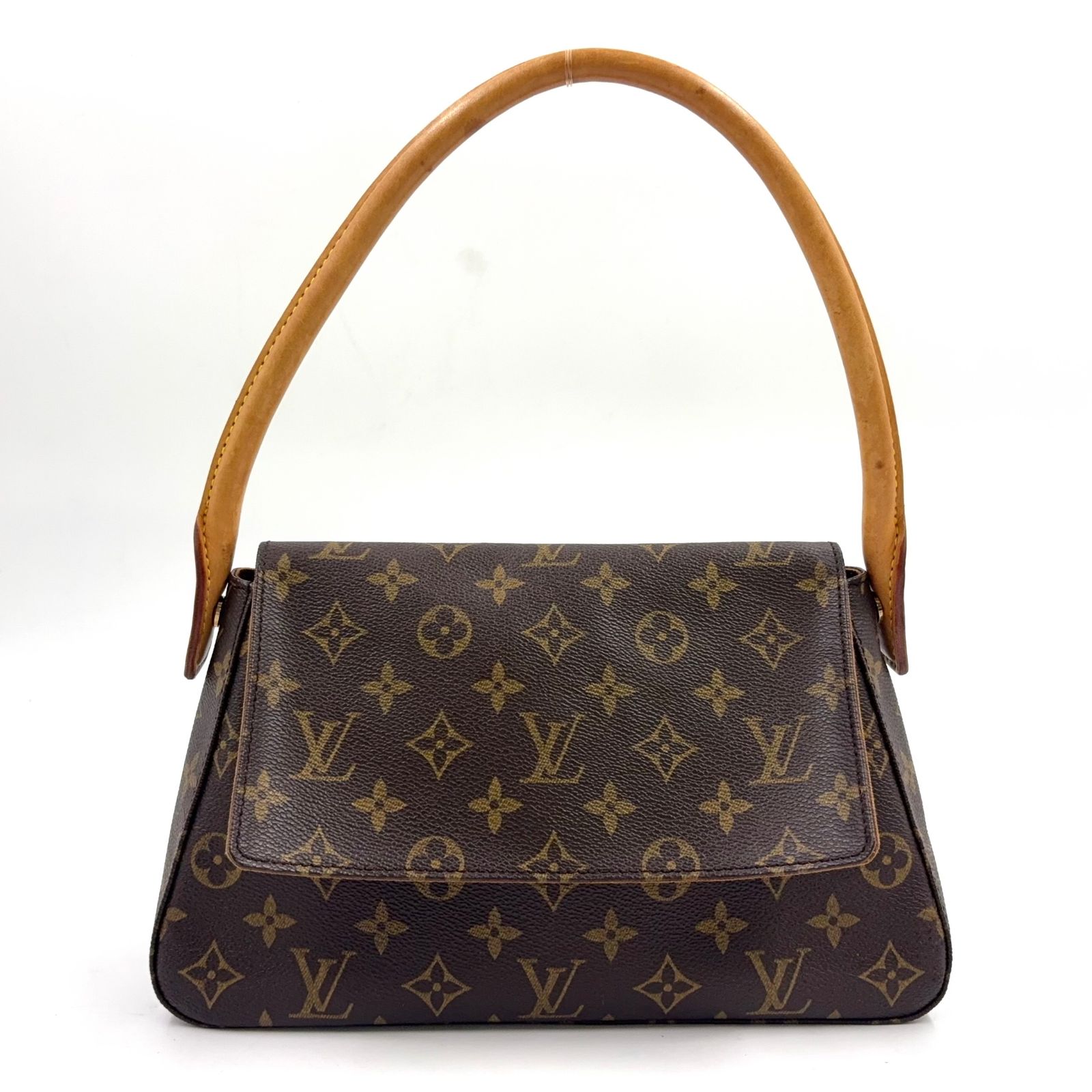 【新着】LOUIS VUITTON ミニルーピング モノグラム モノグラム ワンショルダー レザー、PVC ブラウン ハンドバッグ ゴールド M51147