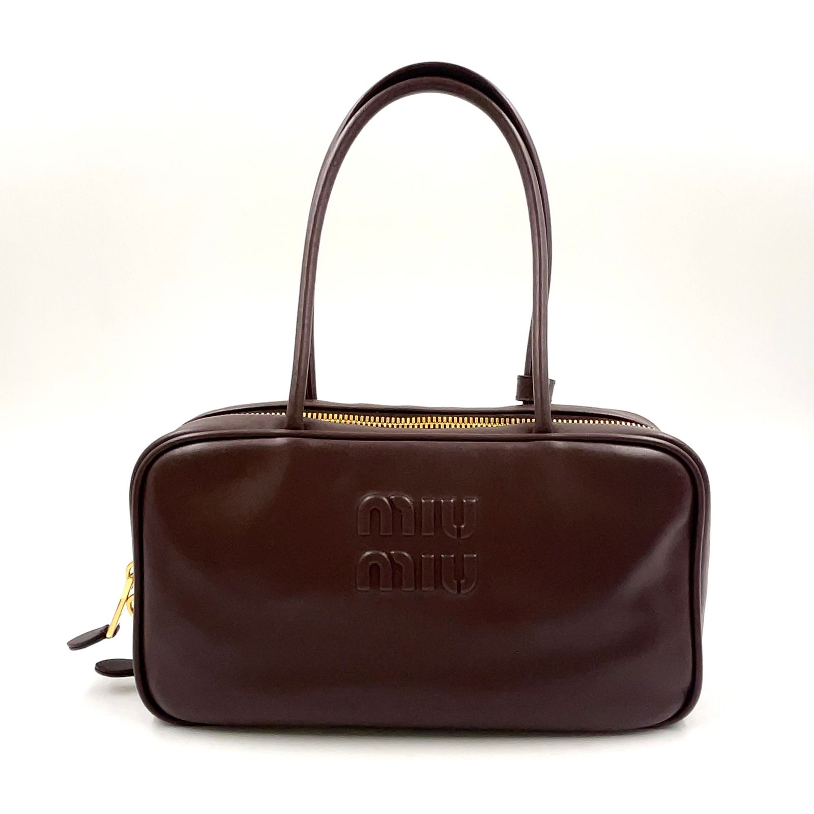 新着】miu miu ボー ボストンバッグ レザー ブラウン ハンドバッグ