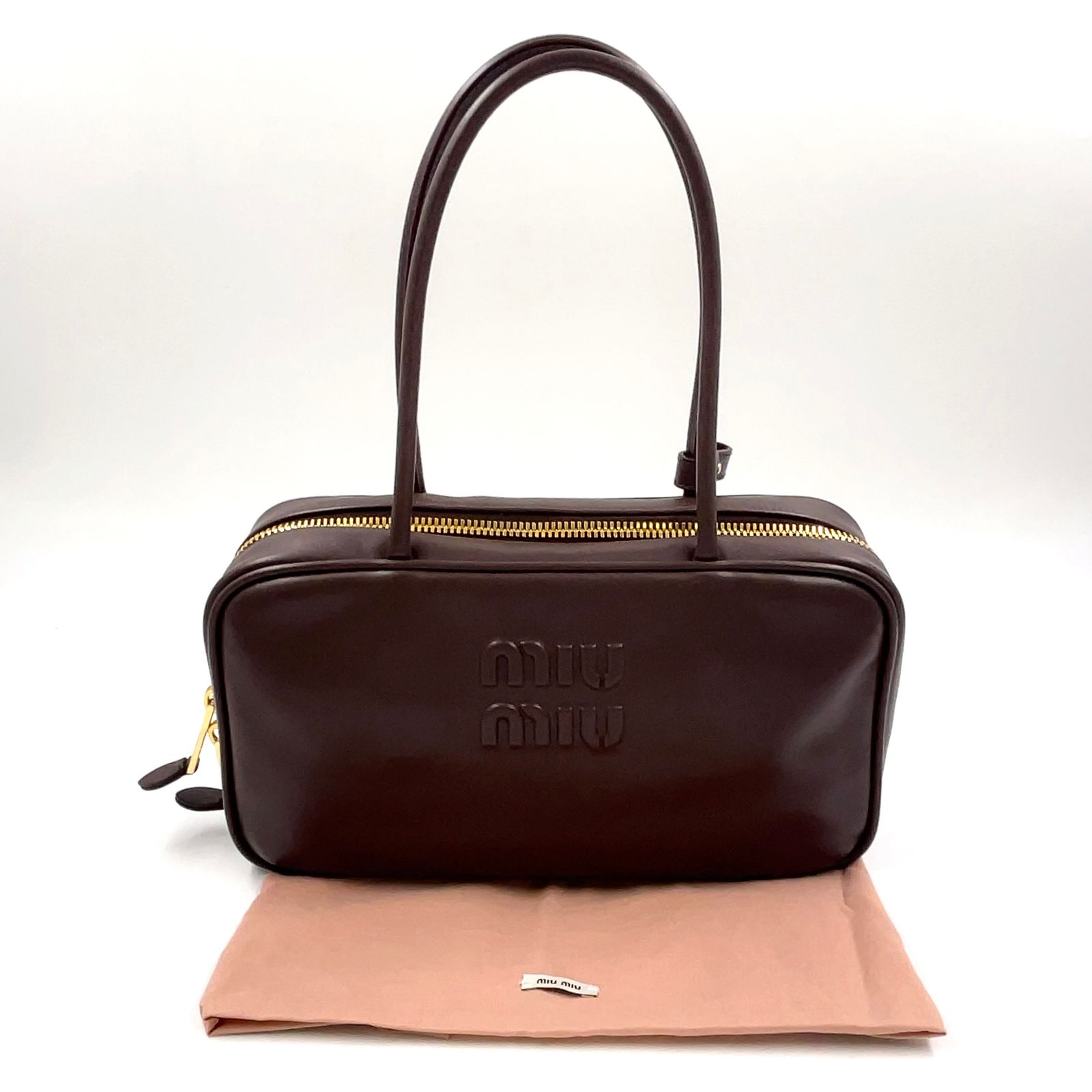 新着】miu miu ボー ボストンバッグ レザー ブラウン ハンドバッグ