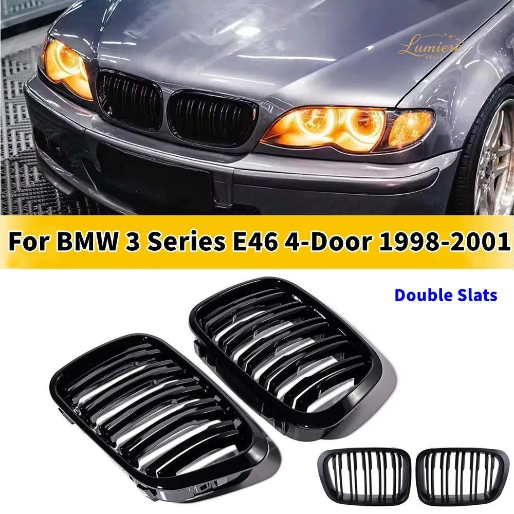 BMW 3シリーズ E46 4ドア 1998-2001 フロントフード キドニーバンパー レーシンググリル メッシュ ダブルライングリル 車