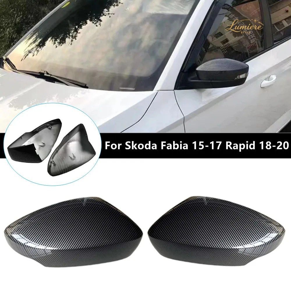 SKODA FABIA 2014-2019 RAPID 2017-2020 ABS製 サイドミラーカバー ウィングキャップ エクステリアドアハウジングトリム