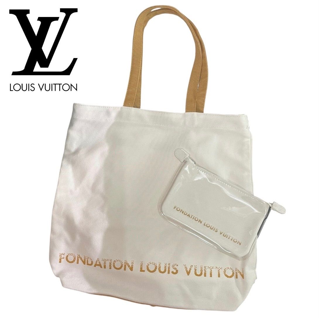 【新品】LOUIS VUITTON ルイヴィトン ビトン フランス・パリ ルイ・ヴィトン財団美術館「フォンダシオン ルイ・ヴィトン（Fondation Louis Vuitton）」限定トートバッグ ポーチセット 2000000020358 公式グッズ 白 茶