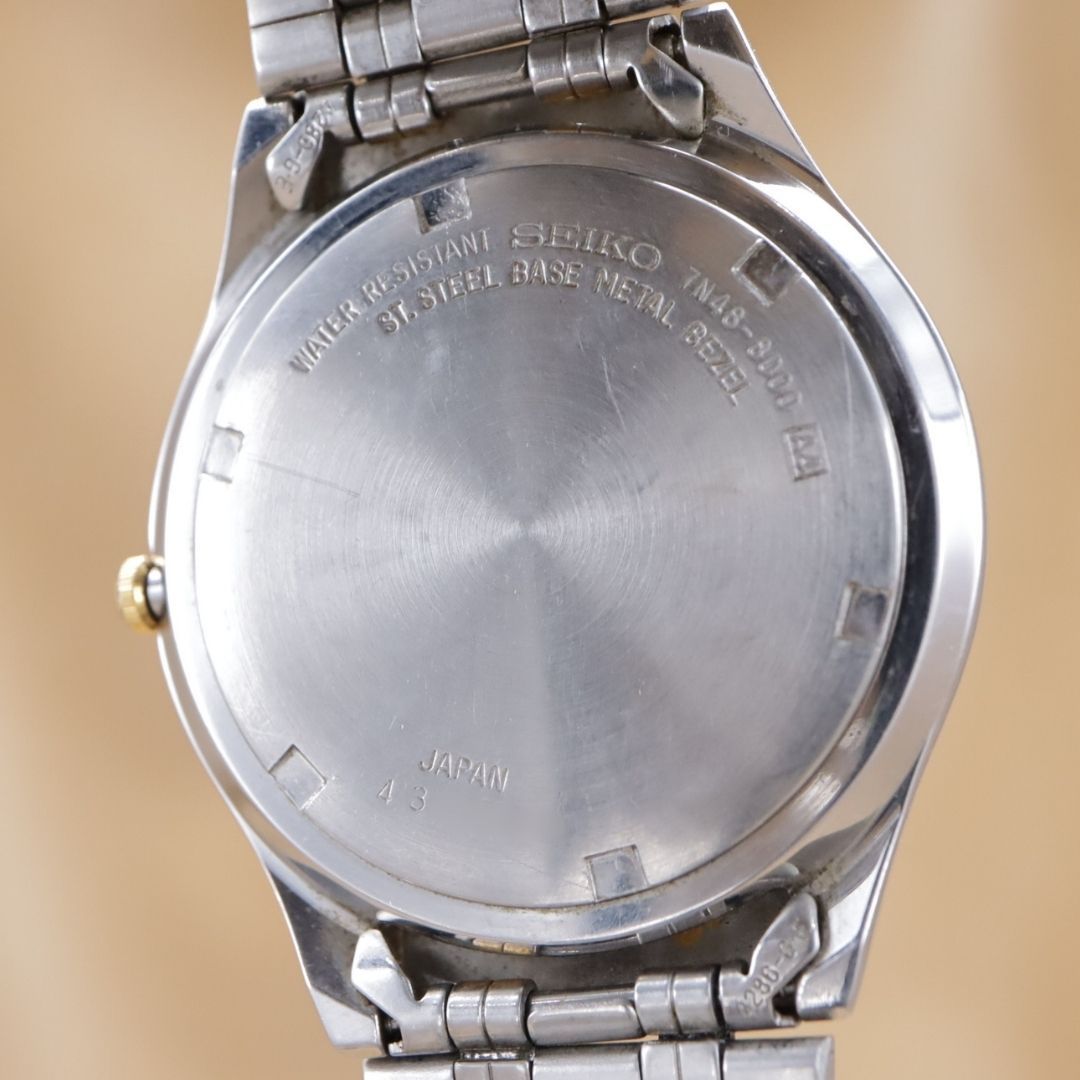 セイコー ファイブ クォーツ 7N48-8000 SEIKO5 QUARTZ デイデイト シルバー ゴールド 海外モデル 37.5mm 1994年製 電池交換済 【６ヶ月保証】 CH599
