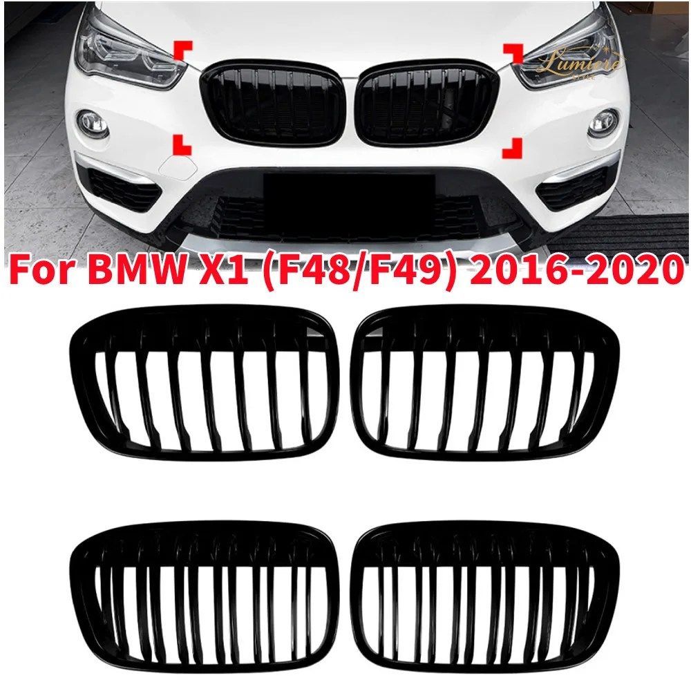 BMW X1 F48/F49 2016-2020 フロントフードキドニーバンパーレーシンググリルメッシュシングル/ダブルスラットグリルカー
