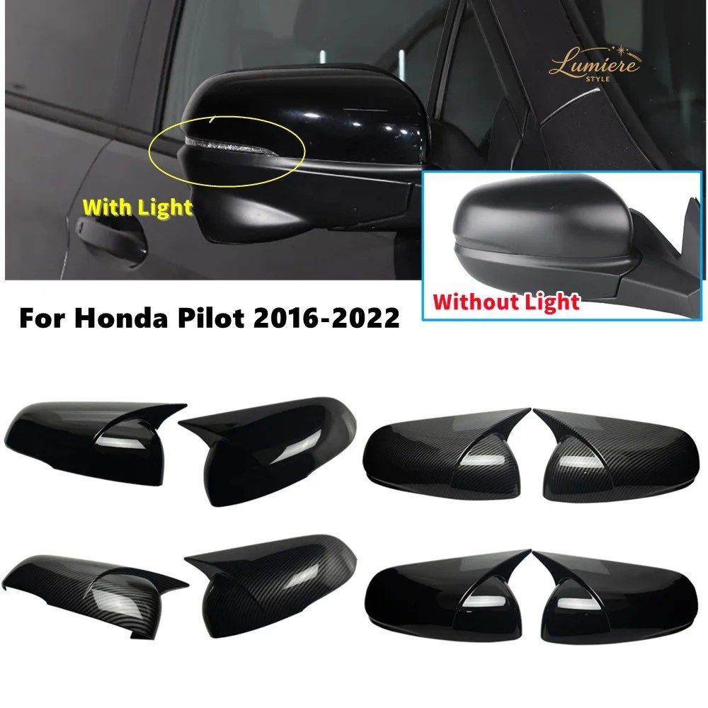 ホンダ パイロット 2016-2022 ABS樹脂製 車用サイドミラーカバー ウィングキャップ 外装ドアトリム 粘着ステッカー ウインカー付き/ウイン