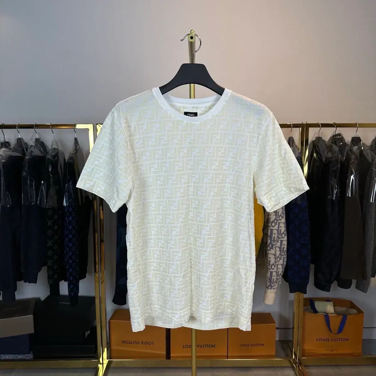 (百貨店購入)(S) FENDI フェンディ FFロゴ ツアーベルベット 半袖 Tシャツ
