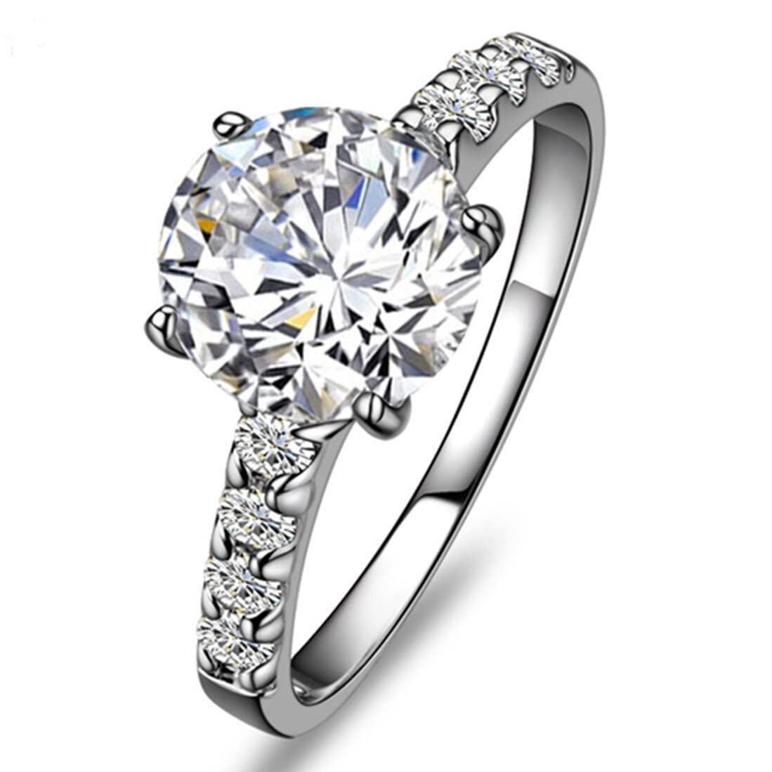 [3MNSCD] 6.5mm Dカラー ラウンドカット1カラットのダ イヤモンドリング 4本のプロング スターリングシルバーの婚約指輪。女性用18Kホワイトゴールドメッキ 結婚指輪結婚【9】