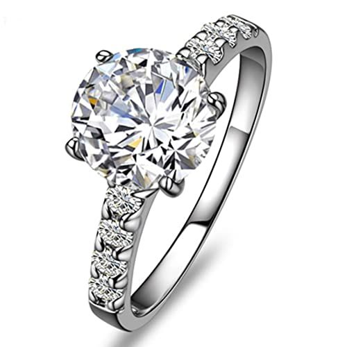 [3MNSCD] 6.5mm Dカラー ラウンドカット1カラットのダ イヤモンドリング 4本のプロング スターリングシルバーの婚約指輪。女性用18Kホワイトゴールドメッキ 結婚指輪結婚【14】
