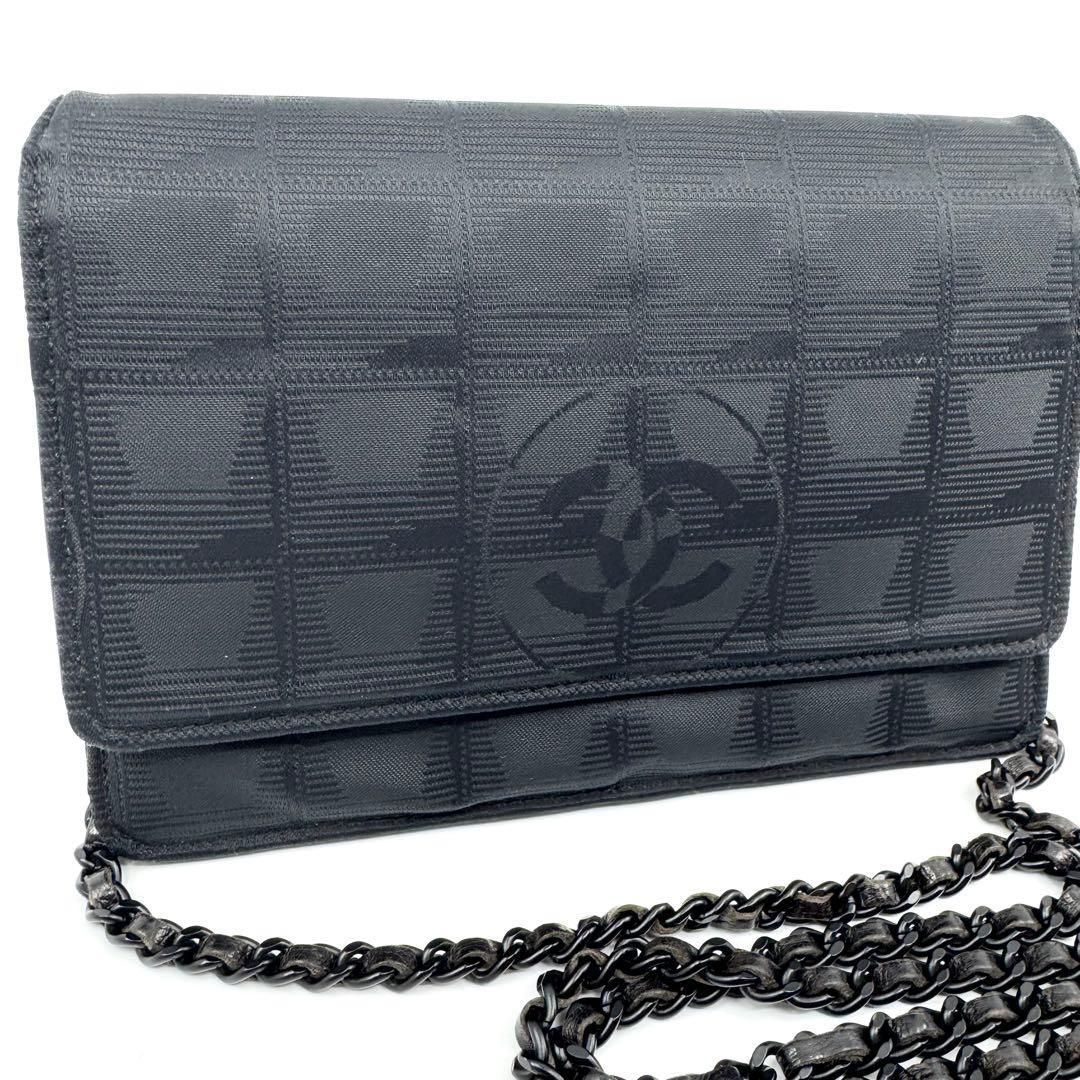 美品】CHANEL シャネル チェーンウォレット 黒 ニュートラベルライン 