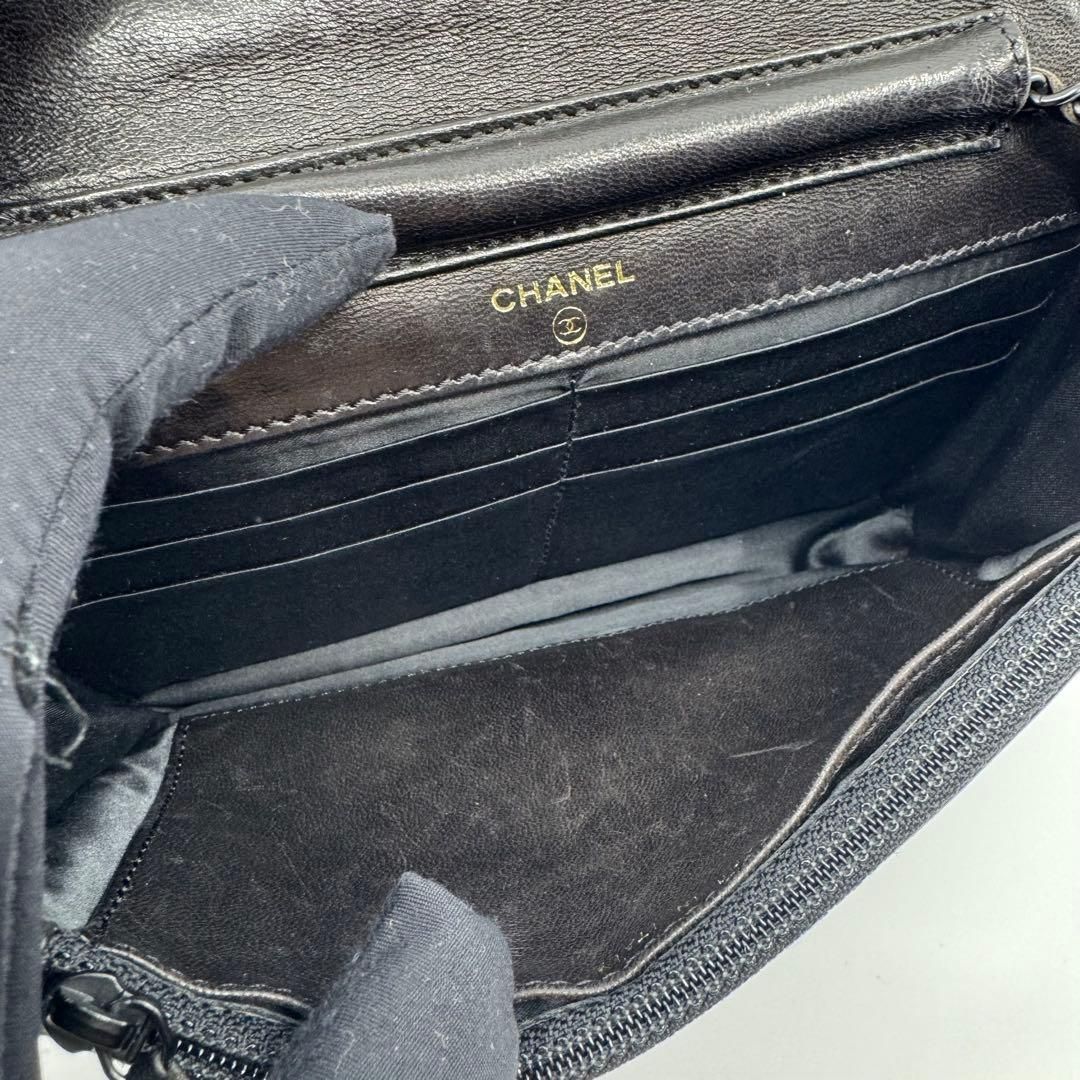美品】CHANEL シャネル チェーンウォレット 黒 ニュートラベルライン 