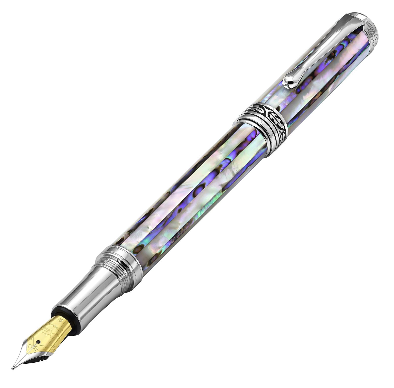 Xezo Maestro ジュビリー万年筆 中学ペン先 塩水白色真珠層とパウア貝【Abalone Shell and White Mother of Pearl Fountain (Medium N】