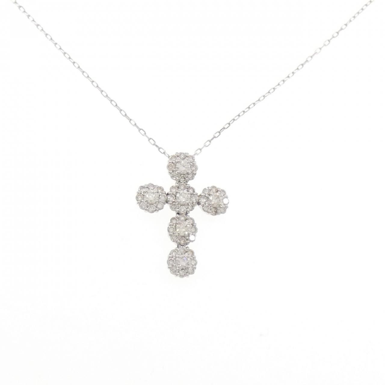 K18WG クロス ダイヤモンド ネックレス 1.03CT