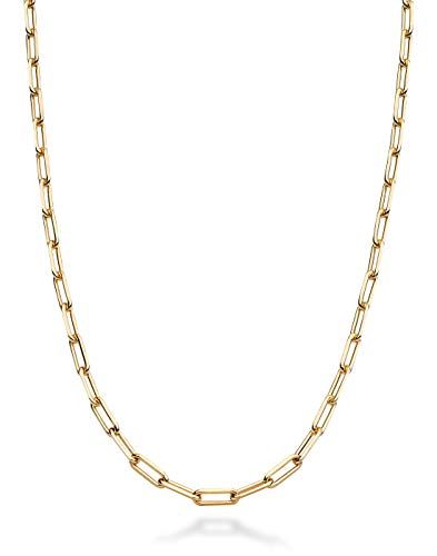 Miabella イタリアンソリッド925スターリングシルバー、18Kゴールドメッキ 2.5mm ペーパークリップリンクチェーンネックレス レディース メンズ イタリア製, Len【長さ30インチ。】