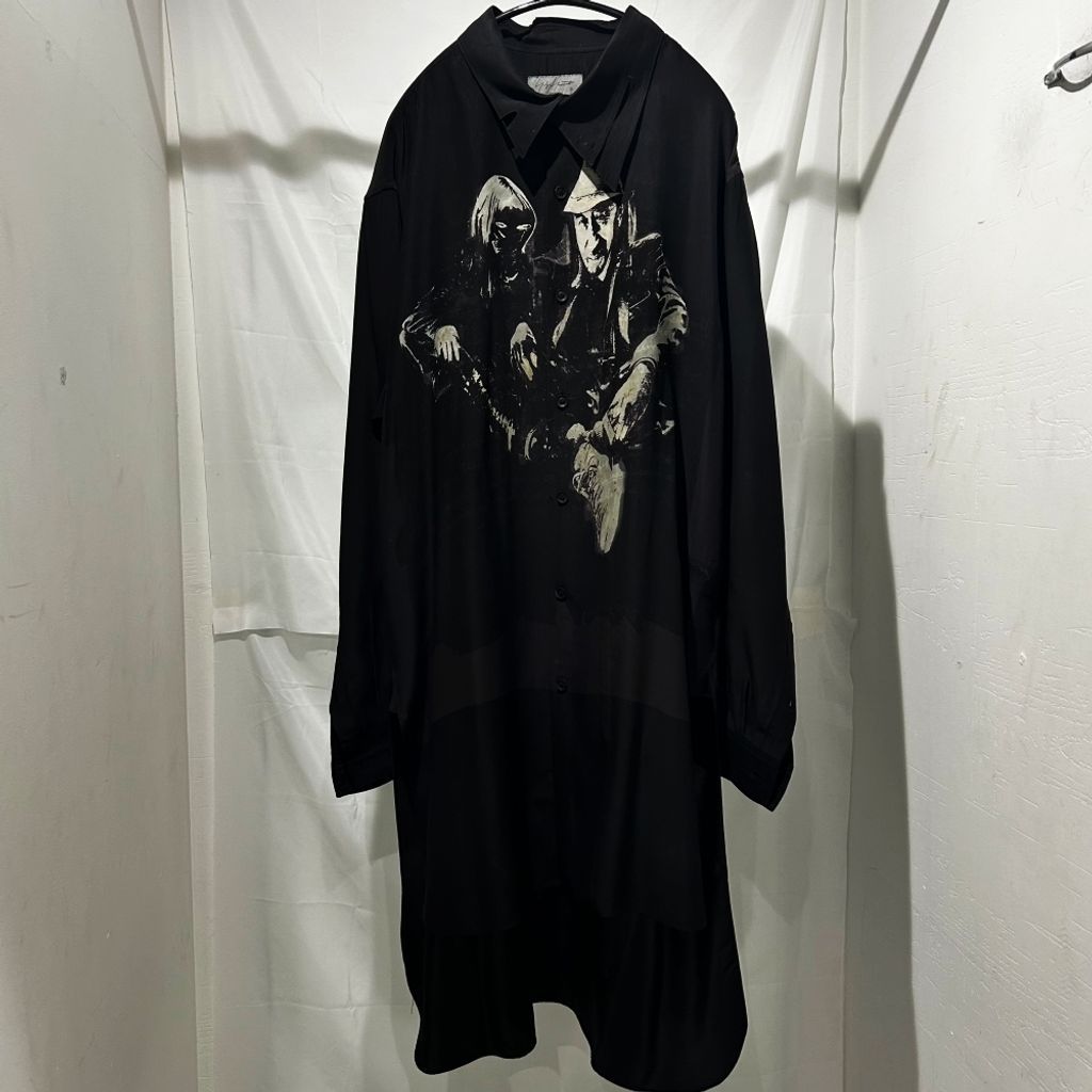 Yohji Yamamoto POUR HOMME ヨウジヤマモトプールオム 22AW Silk Print Shirt シルクシャツ ブラック size3 HE-B57-421【中目黒R03】
