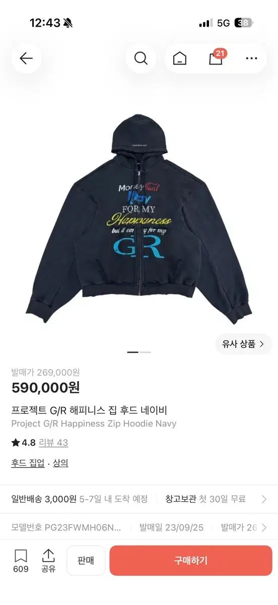 プロジェクト G/R ハピネス ジップ WHO フーディー ネイビー 1size