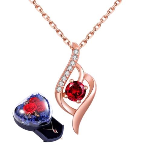 [sassu fine] 選べる誕生石 ネックレス プレシオサクリスタル（PRECIOSA）国際標準シルバー925 純銀製 レディースネックレス ローズ 枯れない花プリザーブド【01月ピンクゴールド】