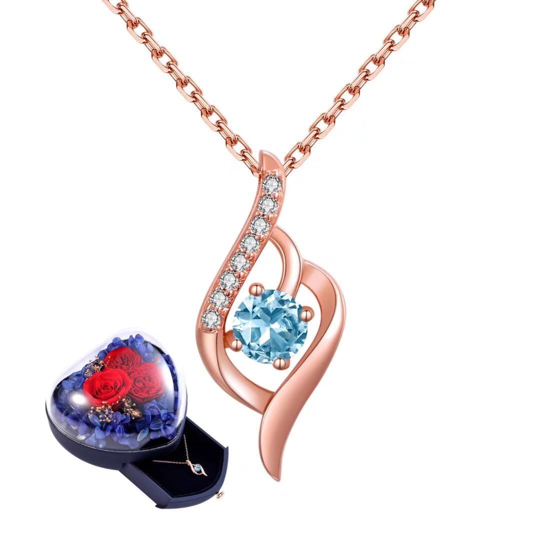 [sassu fine] 選べる誕生石 ネックレス プレシオサクリスタル（PRECIOSA）国際標準シルバー925 純銀製 レディースネックレス ローズ 枯れない花プリザーブド【03月ピンクゴールド】