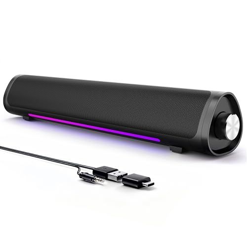 【新品】PCスピーカー USB電源式 サウンドバー ゲーミングスピーカー デスクトップ用 3.5mm AUX接続 設定不要 RGBグラデーションライト ワンダイヤル操作 PC・ノートPC・モニター対応 3423883f