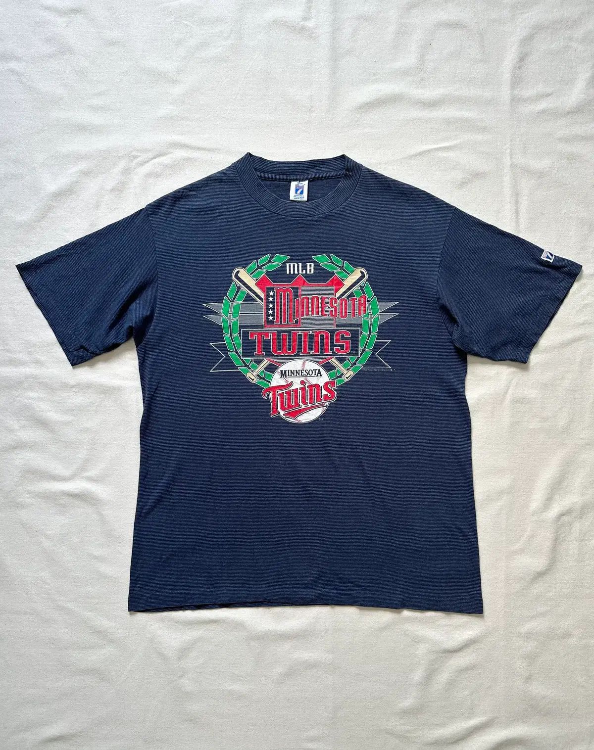 Logo 7 90s USA ミネソタ TWINS ツインズ 細ストライプ Tシャツ XL