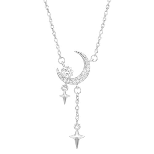 [Ningnvshi] ネックレス レディース 「Urania’s Orbit」 宇宙 星 月 モチーフ シルバー925 プラチナ仕上げ ジルコニア【Urania’s Orbit（ウラニアの軌道）】