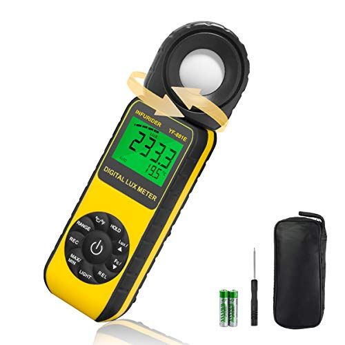 R◆INFURIDERデジタル照度計 光度計 ルクスメーター YF-881E携帯型ライトメーター 最大300,000Luxまで計測可 気温測定器搭載 輝度測定 最大/最小値がある 日本説明書付き 植物育成、研究実験、撮影に適し b46947b4