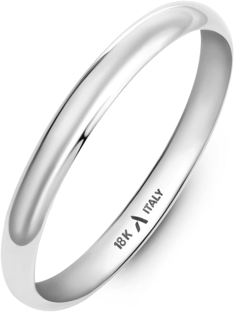 [Amberta] ソリッド 18カラット ゴールド 結婚指輪 レディース イタリア製 | 幅2mm ホワイト＆イエロー 結婚指輪 ゴールド 18カラット【8.5 イエローゴールド - 2 mm】