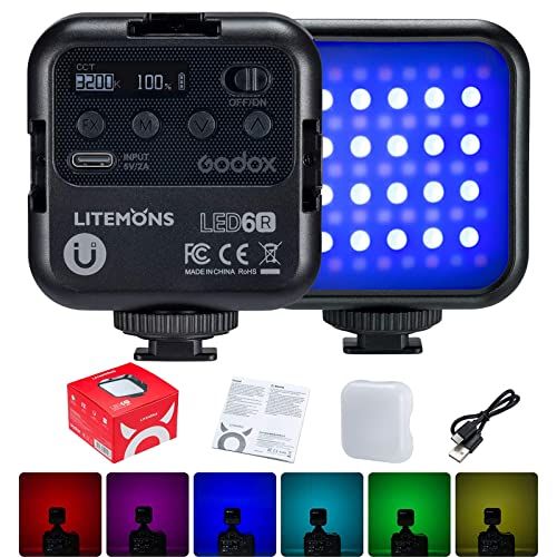 【新品】【Godox正規代理店】GODOX LITEMONS LED6R ビデオライト RGBライト ミニ 撮影ライト マグネット式 色温度3200K-6500K CRI95 HSI 13FX照明効果 USB-C充電式 Youtube Vlo 860aa1a2
